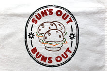 Load image into Gallery viewer, Tea Towel "Sun's Out Bun's Out" Burger

